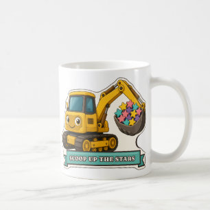Scoop Up the Stars Smiling Yellow Excavator Coffee Mug