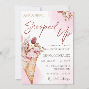 Scooped Up Burgundy Pink Ice Cream Bridal Shower  Invitation
