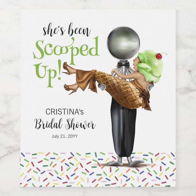 Scooped Up Chocolate Ice cream Bridal Shower Wine Label (Single Label)