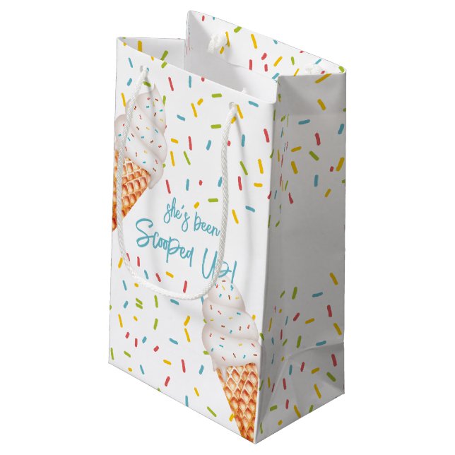 Scooped up ice cream bridal shower custom small gift bag (Back Angled)