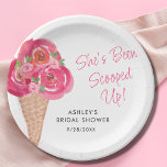 Scooped Up Ice Cream Bridal Shower Personalized Paper Plate<br><div class="desc">This pretty ice cream-themed bridal shower paper plate is decorated with watercolor florals and an ice cream cone. The text says "She's been scooped up!" in stylish pink typography. Easily customizable. Use the Design Tool to change the text size, style, or colour. As we create our artwork you won't find...</div>