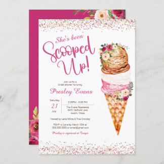 Scooped up, Ice Cream Floral Bridal Shower  Invitation