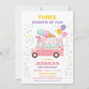 Scoops Of Fun Ice Cream Truck Pink Girl Birthday Invitation