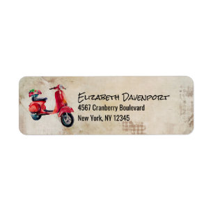 Scooter Aquarelle Rouge Avec Jolies Fleurs