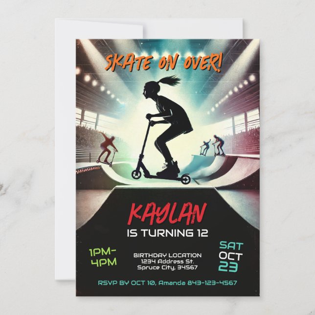 Scooter Birthday Invitation for girls (Front)