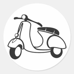 Scooter drawing black & white retro classic round sticker