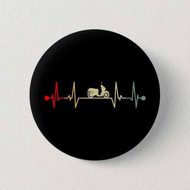 Scooter Driver Electric Scooter Heartbeat Retro 2 Inch Round Button (Front)