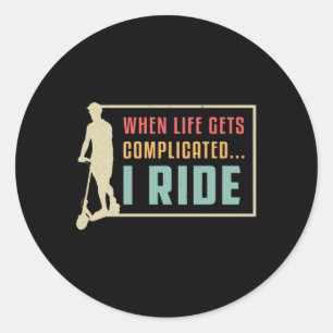 Scooter Driver I Ride Escooter Stunt Retro Vintage Classic Round Sticker