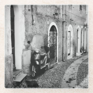 Scooter in a street in Italy in black and white Glass Coaster