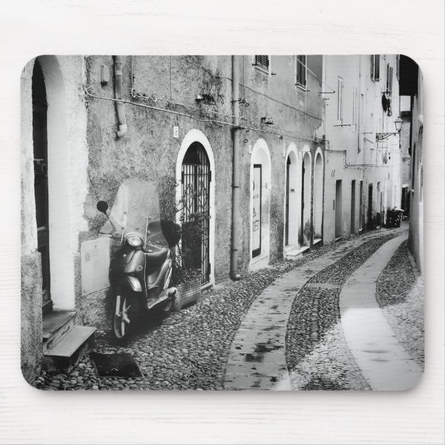 Scooter in a street in Italy in black and white Mouse Pad (Front)
