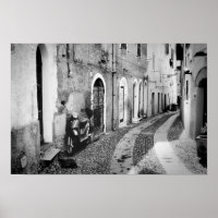 Scooter in a street in Italy in black and white