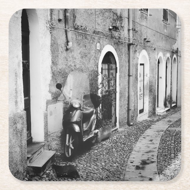 Scooter in a street in Italy in black and white Square Paper Coaster (Front)