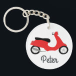 Scooter Moped Motorcycle CUSTOM   Keychain<br><div class="desc">Customize this cute keychain with your own text,  your name or anything else you like. Get ready to hit the road with this fun design,  hand drawn by me for you! Check my shop for lots more matching items and more colours!</div>