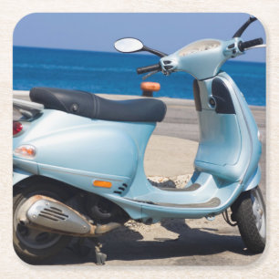 Scooter On The Beach Ephesus, Turkey Square Paper Coaster