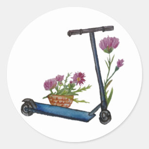 Scooter-pied, Sticker Aquarelle Fleurs