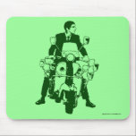 Scooter Rider 2010 green Mouse Pad<br><div class="desc">Vintage 60's mod rider on classic scooter in green</div>