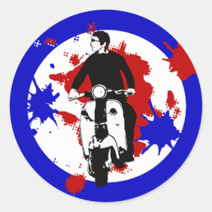 Scooter Rider on Paint splash mod target art Classic Round Sticker