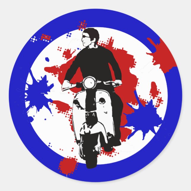 Scooter Rider on Paint splash mod target art Classic Round Sticker (Front)