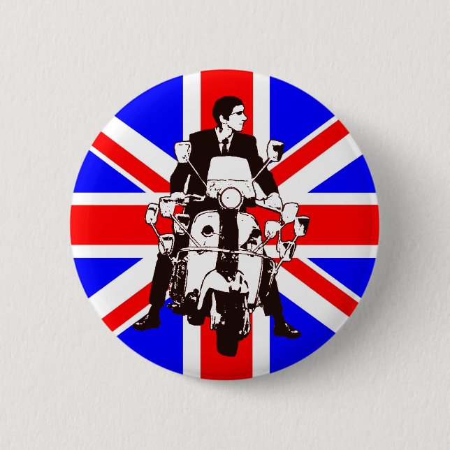 Scooter Rider with Union Jack background 2 Inch Round Button (Front)