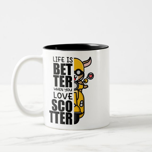 Scooter Riding Goat Tee Two-Tone Coffee Mug (Left)