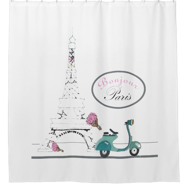 Scooter riding past the Eiffel Tower Paris France (Front)
