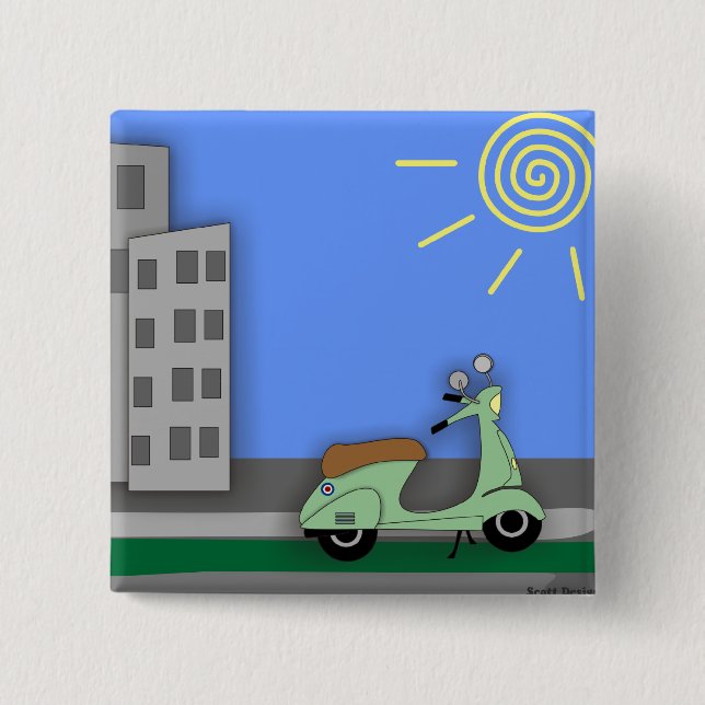 Scooter-scape Badge 2 Inch Square Button (Front)