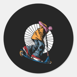 Scooter Stunt Stunts Kick Scooter Gift Classic Round Sticker