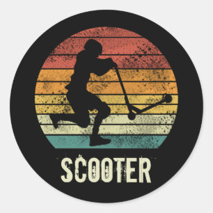 Scooter Vintage Sunset Retro E-Scooter Design Classic Round Sticker