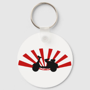 Scooter with rising sun background keychain