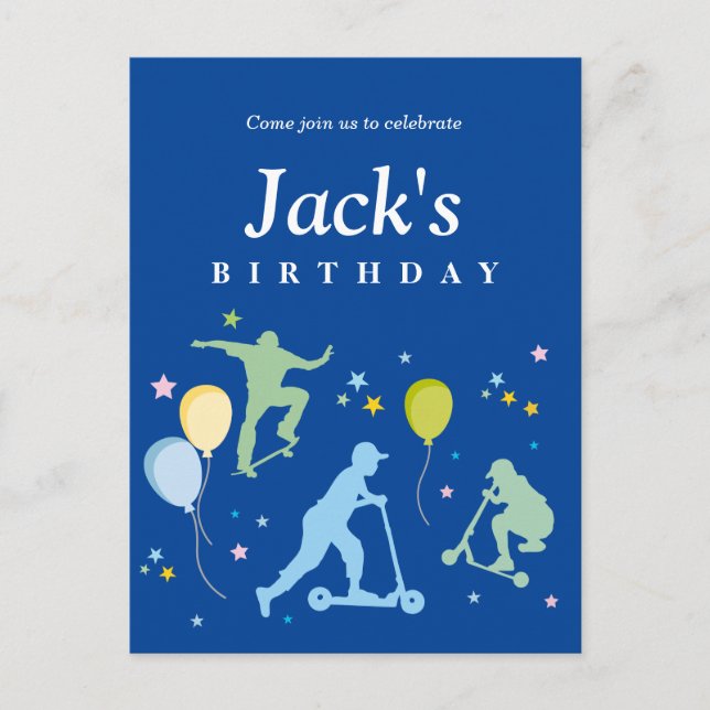 Scooters, Bikes, Skateboards, ride on over Invitation Postcard (Front)