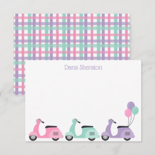 Scooters & Plaid Personalized Flat Note Cards
