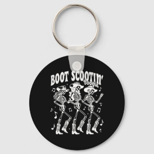 Scootin' Boogie Retro Western Skeleton Dancing Cow Keychain