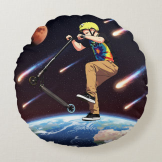Scooting For The Stars - Scooter Rider In Space Round Pillow