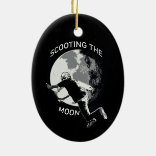 Scooting the Moon - Stunt Scooter Ceramic Ornament