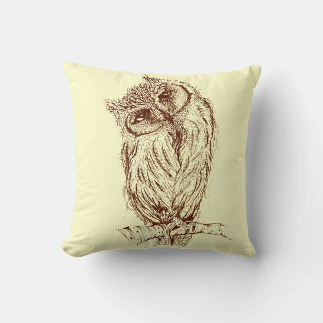 Scops owl by Inkspot Throw Pillow (Front)
