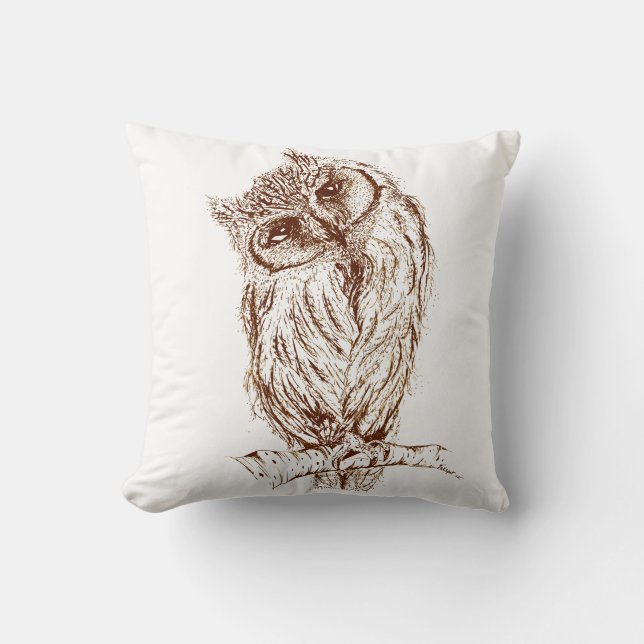 Scops owl by Inkspot Throw Pillow (Front)