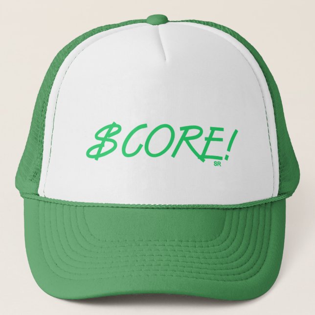 Score dollar sign green and white trucker hat (Front)