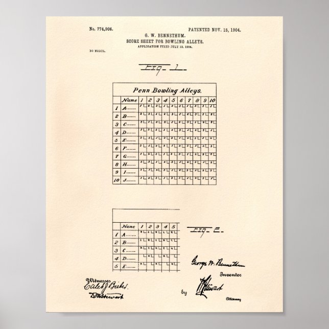 Score Sheet Bowling 1904 Patent Art Old Peper Poster (Front)