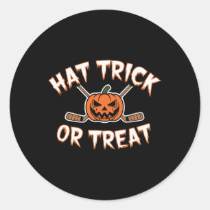 Scoring Trick Or Treat Funny Hockey Halloween Pump Classic Round Sticker