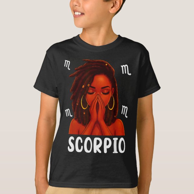 Scoro Loc'd Black Woman Pray Christian Zodiac Birt T-Shirt (Front)