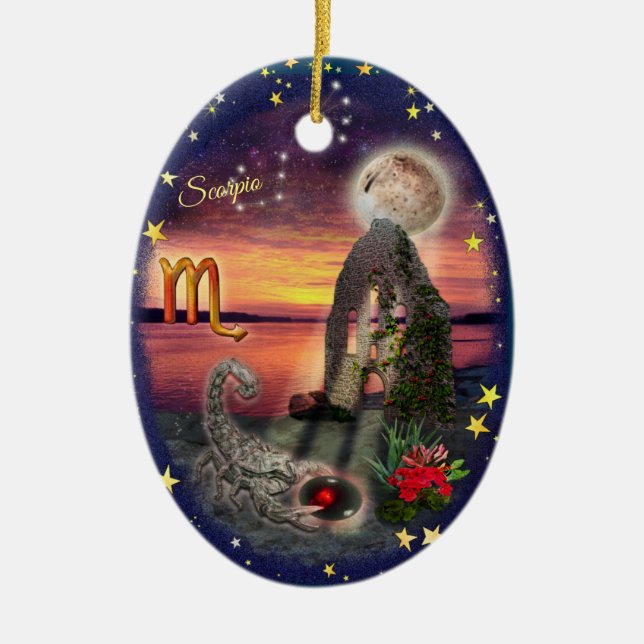 Scorpio Art Collage Ceramic Ornament (Front)
