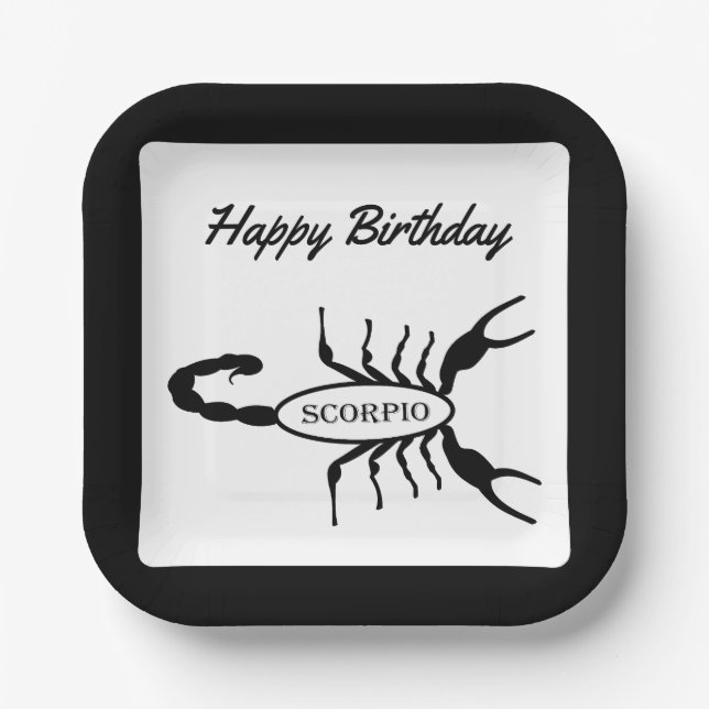 Scorpio Black Scorpion Star Sign Custom Paper Plate (Front)