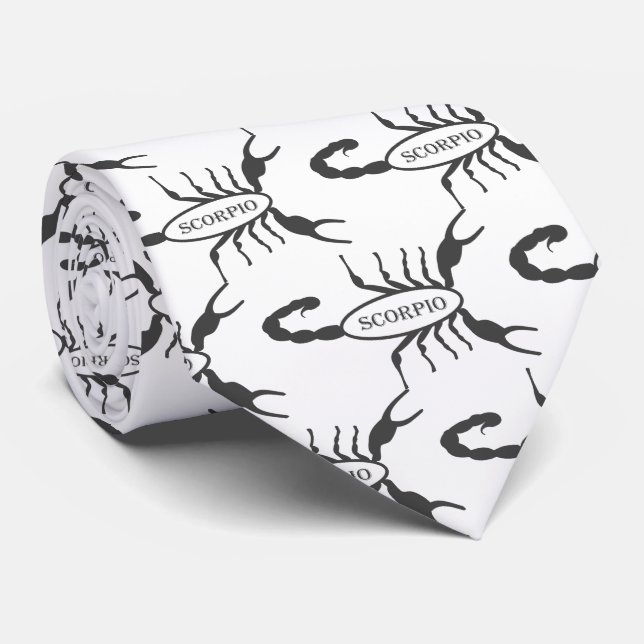 Scorpio Black Scorpion Star Sign Patterned Tie (Rolled)