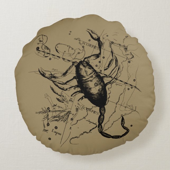Scorpio Constellation Hevelius 1690 Engraving Round Pillow (Back)
