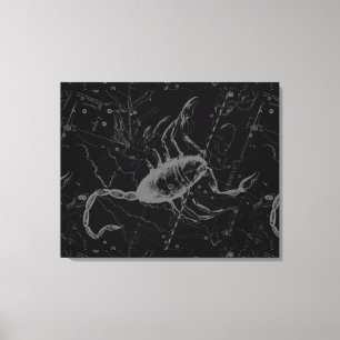 Scorpio Constellation Hevelius 1690 on Black Canvas Print