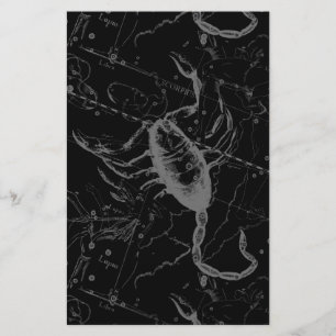 Scorpio Constellation Hevelius 1690 on Black Stationery
