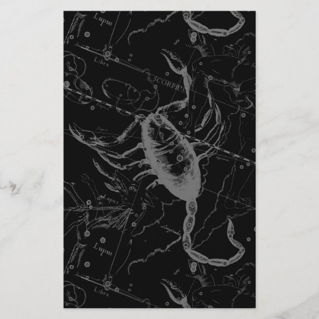 Scorpio Constellation Hevelius 1690 on Black Stationery (Front)