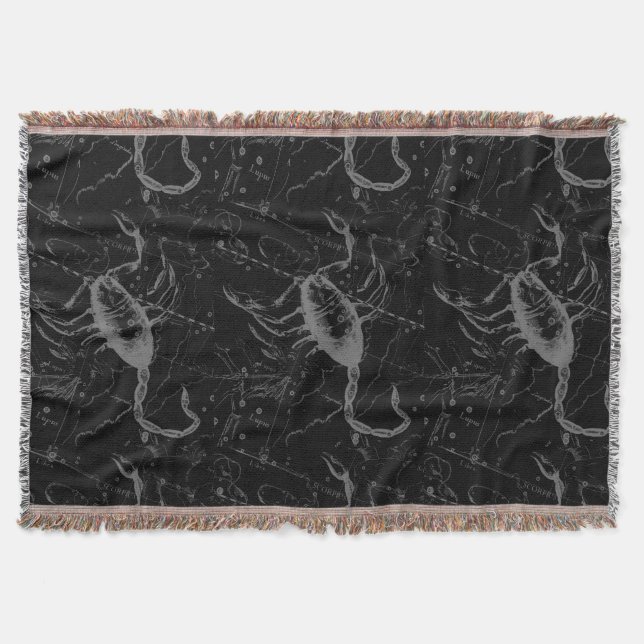 Scorpio Constellation Hevelius 1690 on Black Throw Blanket (Front)
