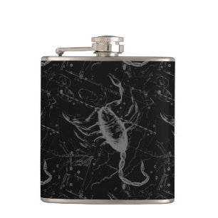 Scorpio Constellation Hevelius 1690 Vintage Black Hip Flask