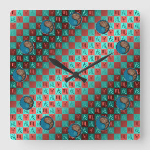 Scorpio & Earth Dog Square Wall Clock